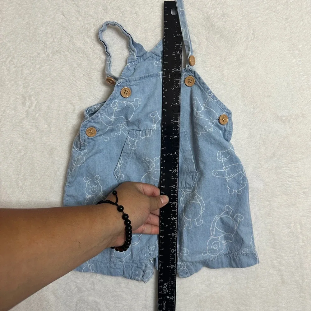 Disney Baby Winnie The Pooh Romper 6-9M Blue Chambray Overalls Sunsuit